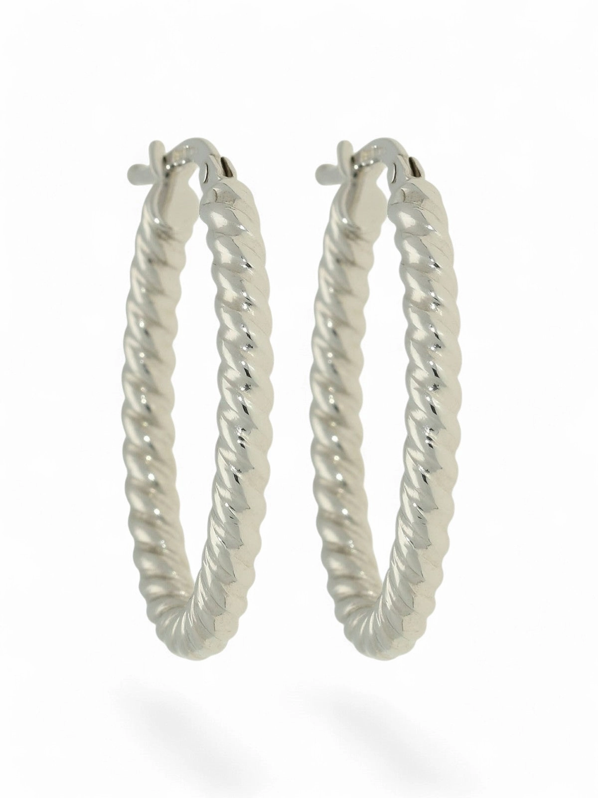 Twisted Rope Hoop Earrings 17x22mm in 9ct White Gold