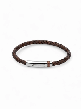 Unique & Co. 21cm Antique Dark Brown Leather Bracelet with Brown IP Plated Clasp
