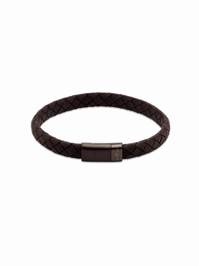 Unique & Co. 21cm Black Leather Bracelet with Black IP Plated Clasp