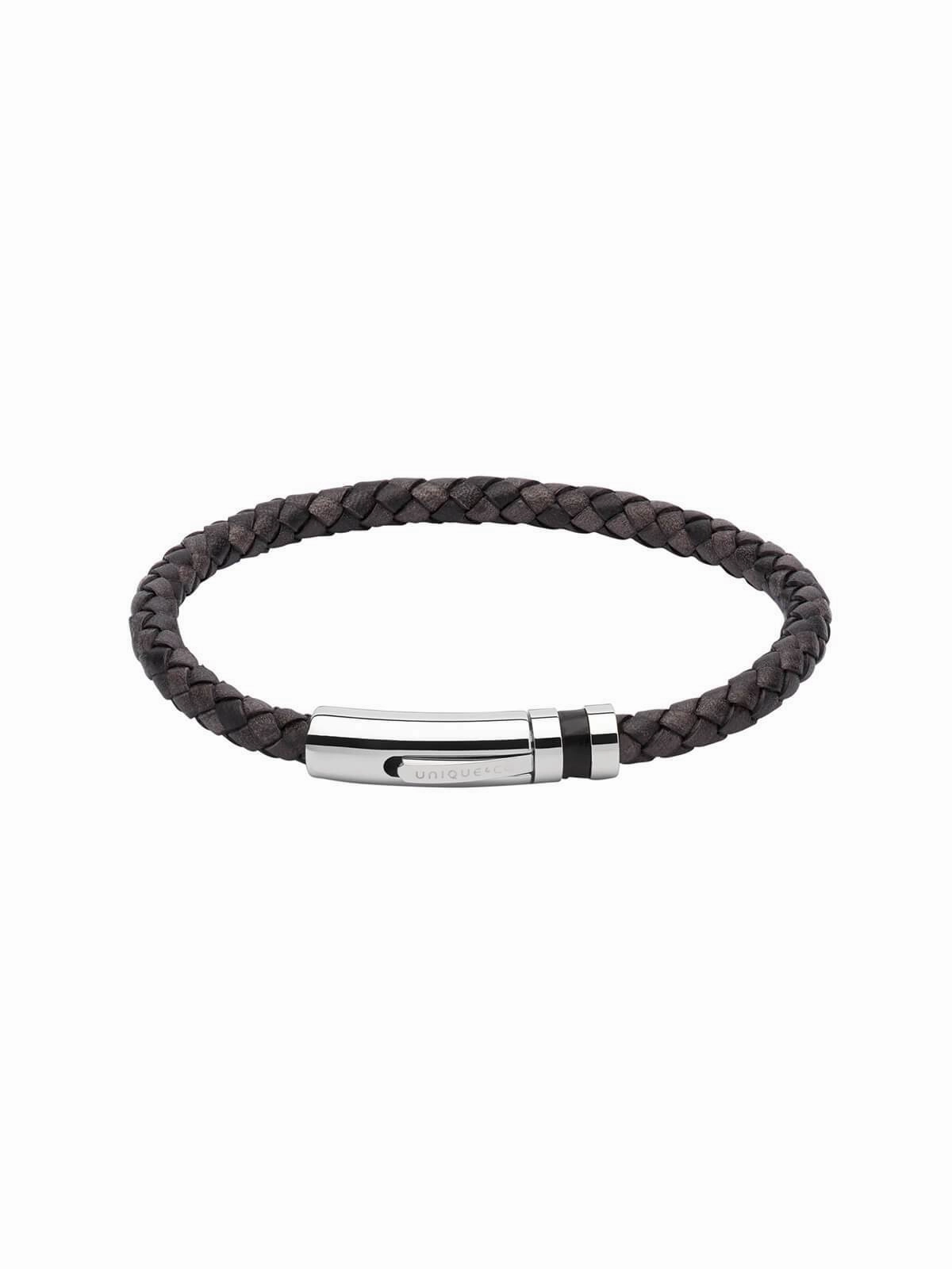 Unique & Co. 23cm Antique Black Leather Bracelet with Leather Inlay Clasp