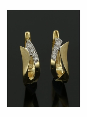Wavy Diamond Huggie Hoop Earrings in 9ct Yellow Gold