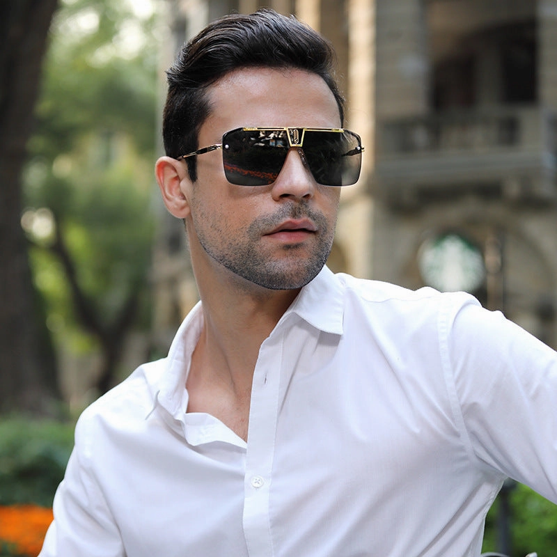 West Louis™ Square Rimless Brand Design Big Frame Flat Top Sunglasses