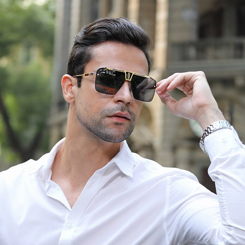 West Louis™ Square Rimless Brand Design Big Frame Flat Top Sunglasses