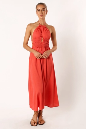 Wilder Halterneck Maxi Dress - Coral Red