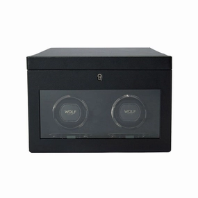 Wolf British Racing Double Watch Winder With Storage Black 792202