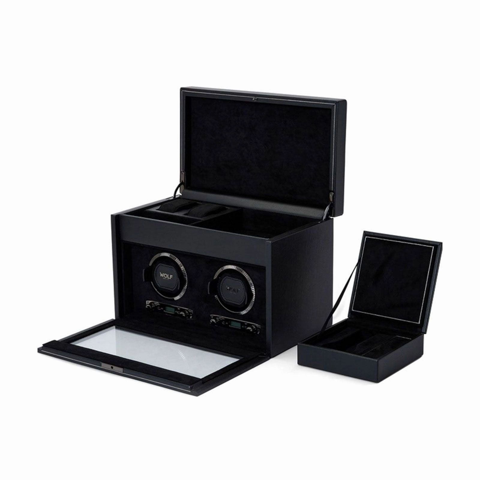 Wolf British Racing Double Watch Winder With Storage Black 792202