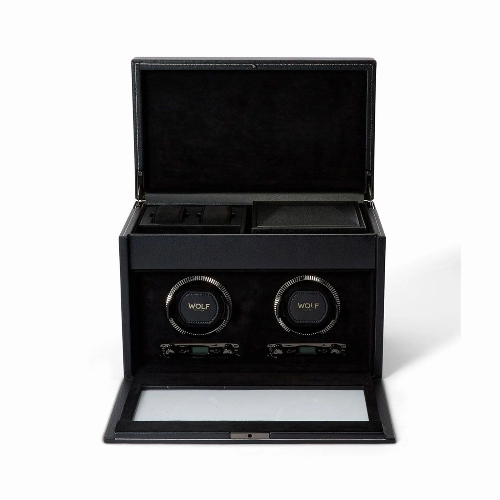 Wolf British Racing Double Watch Winder With Storage Black 792202