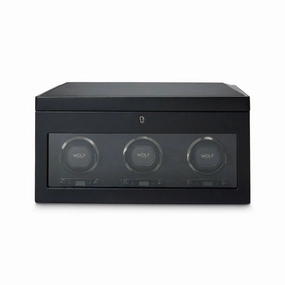 Wolf British Racing Triple Watch Winder With Storage Black 792302