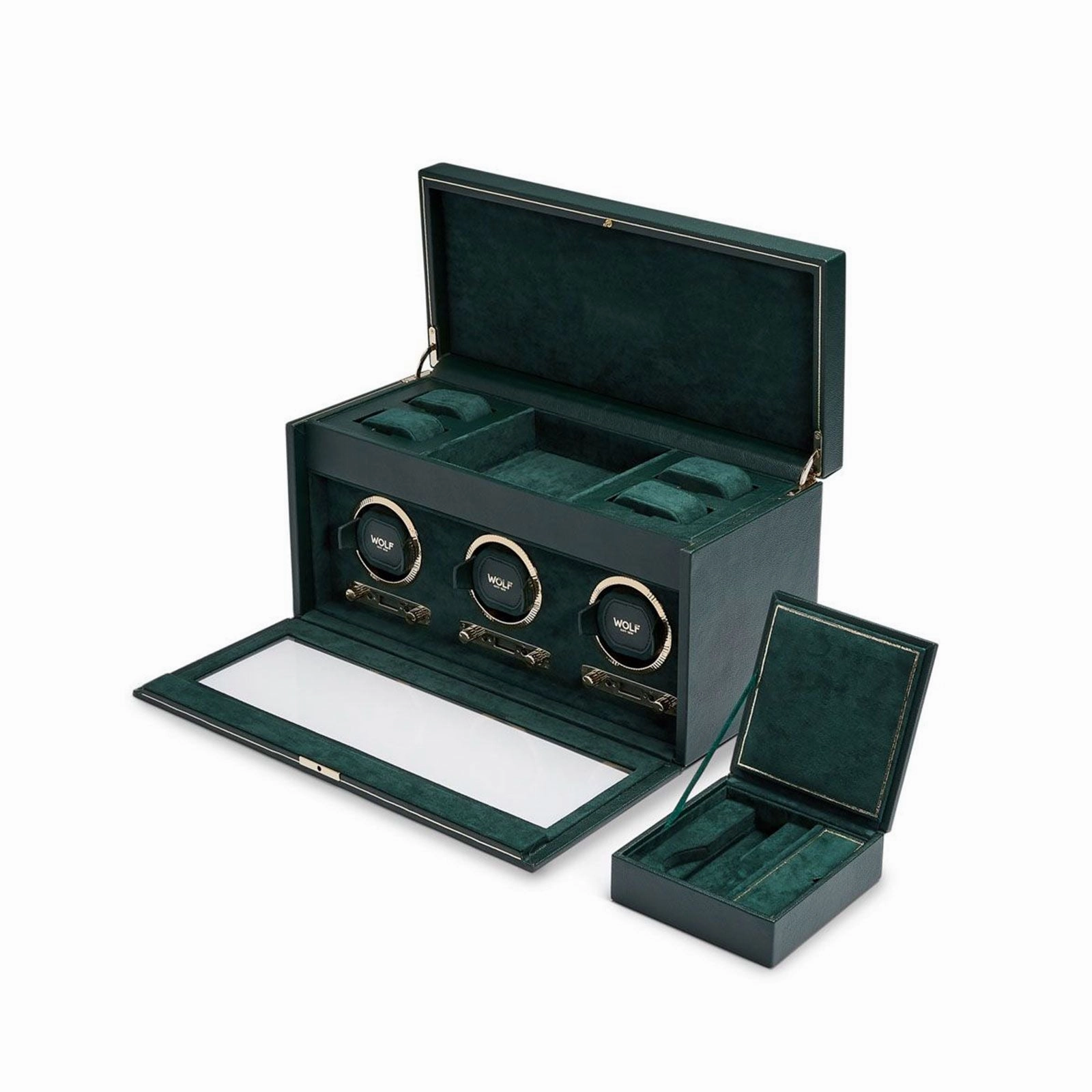 Wolf British Racing Triple Watch Winder With Storage Green 792341
