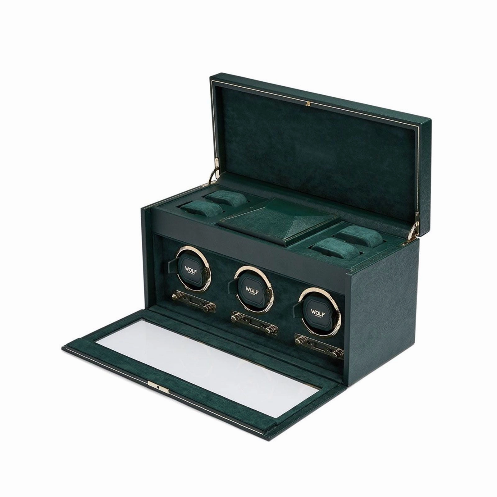 Wolf British Racing Triple Watch Winder With Storage Green 792341