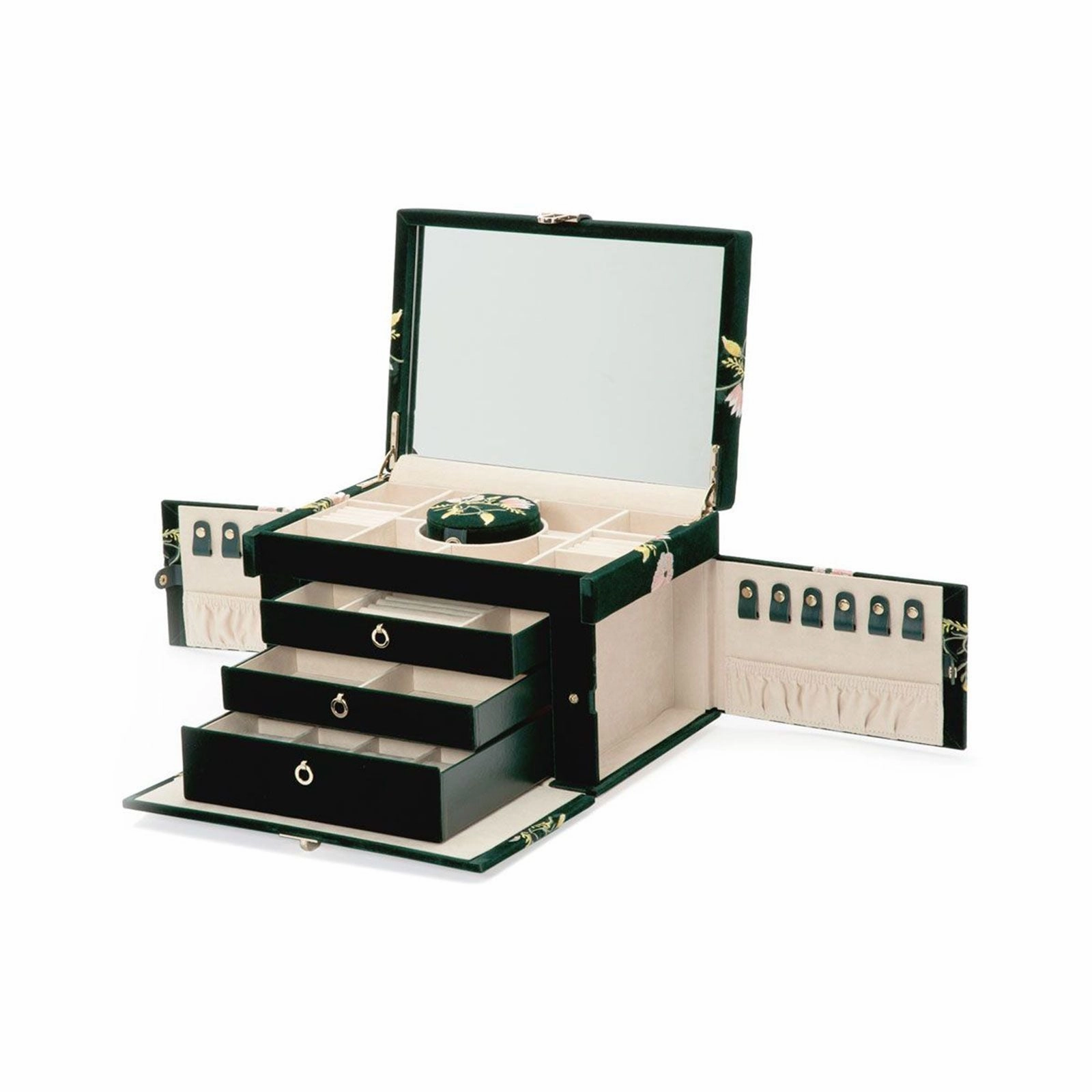 Wolf Zoe Large Floral Jewellery Box Forest Green 393012
