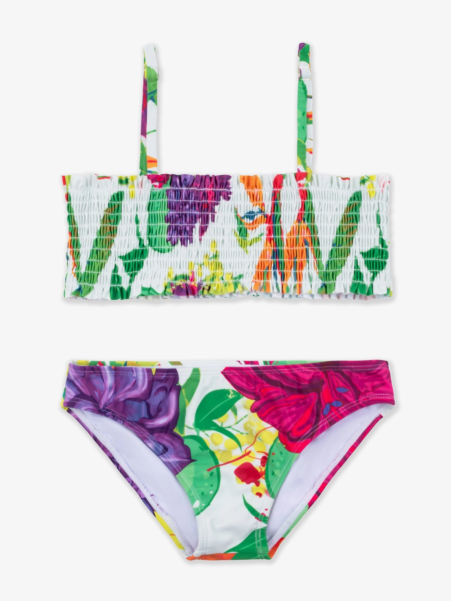 Zoe Tropical Printed Smocked Bikini Swimsuit