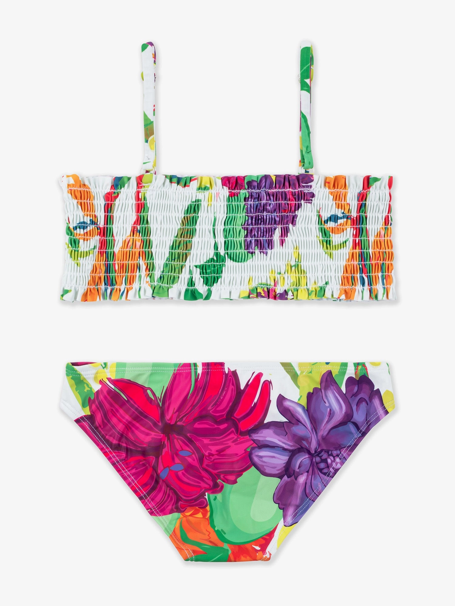 Zoe Tropical Printed Smocked Bikini Swimsuit