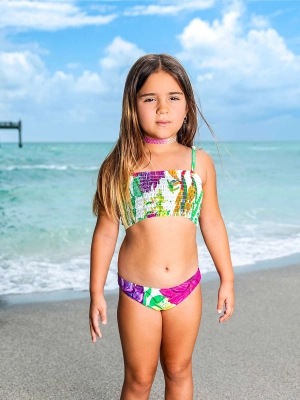 Zoe Tropical Printed Smocked Bikini Swimsuit